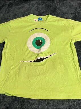 Disney Neon Green Mike Wazowski Graphic Tee with Zipper Mouth